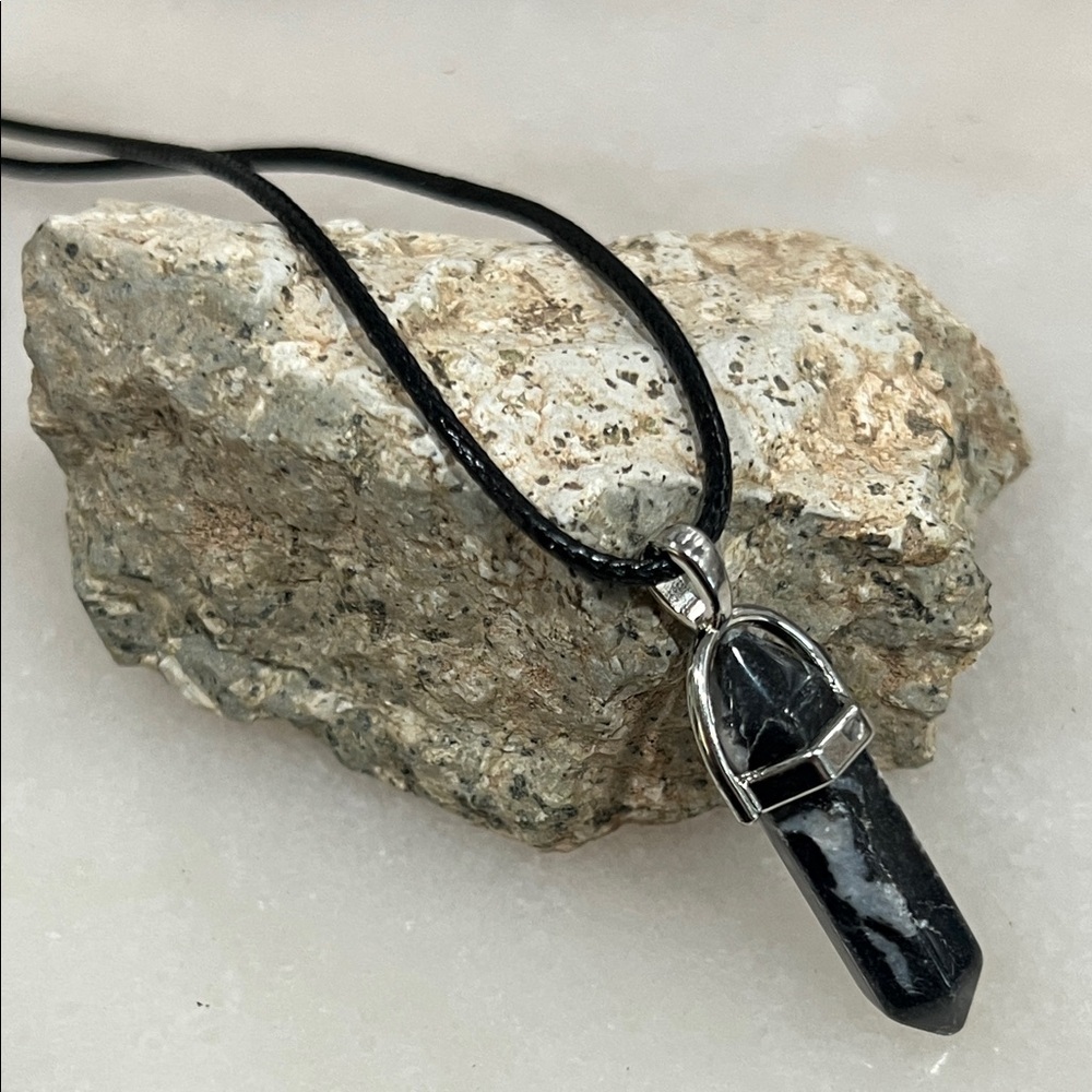 Black Zebra Marble Stone Pendant Necklace